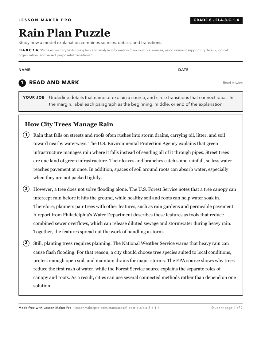 Preview of the ELA.8.C.1.4 printable worksheet