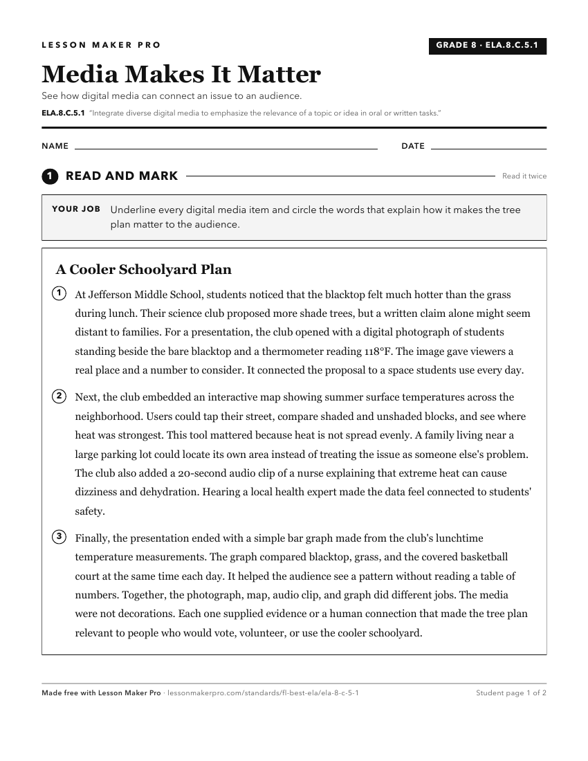 Preview of the ELA.8.C.5.1 printable worksheet