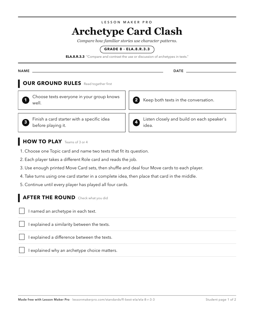 Preview of the ELA.8.R.3.3 printable worksheet