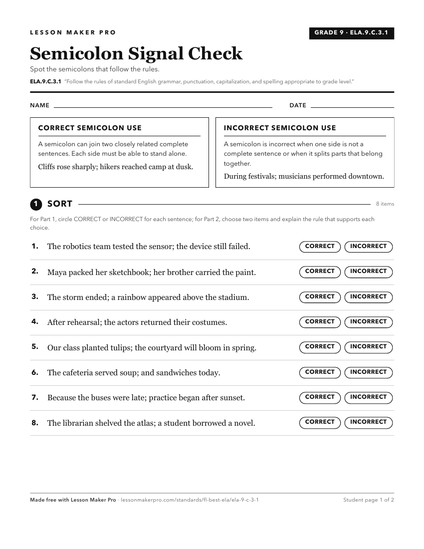 Preview of the ELA.9.C.3.1 printable worksheet