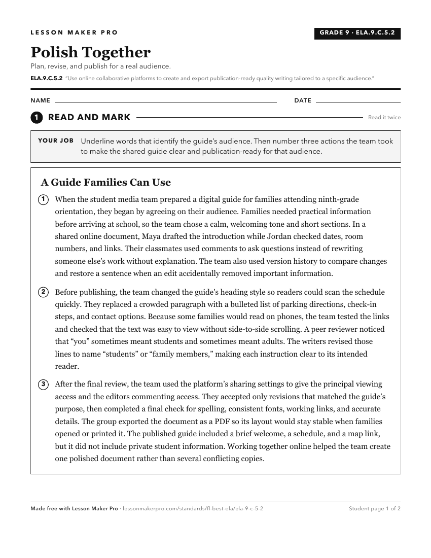 Preview of the ELA.9.C.5.2 printable worksheet