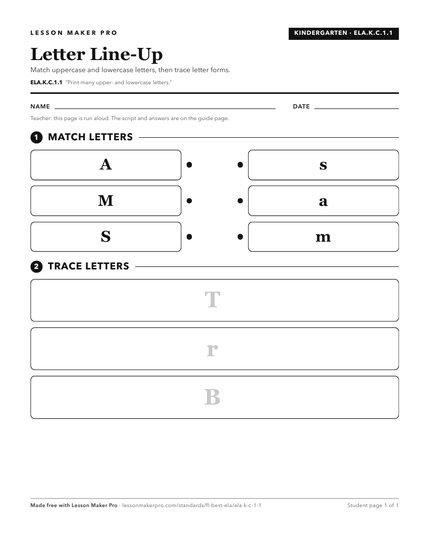 Preview of the ELA.K.C.1.1 printable worksheet