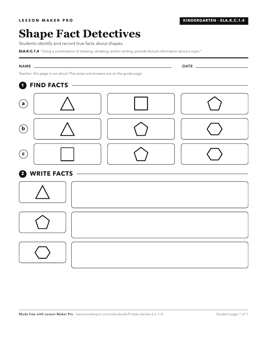 Preview of the ELA.K.C.1.4 printable worksheet