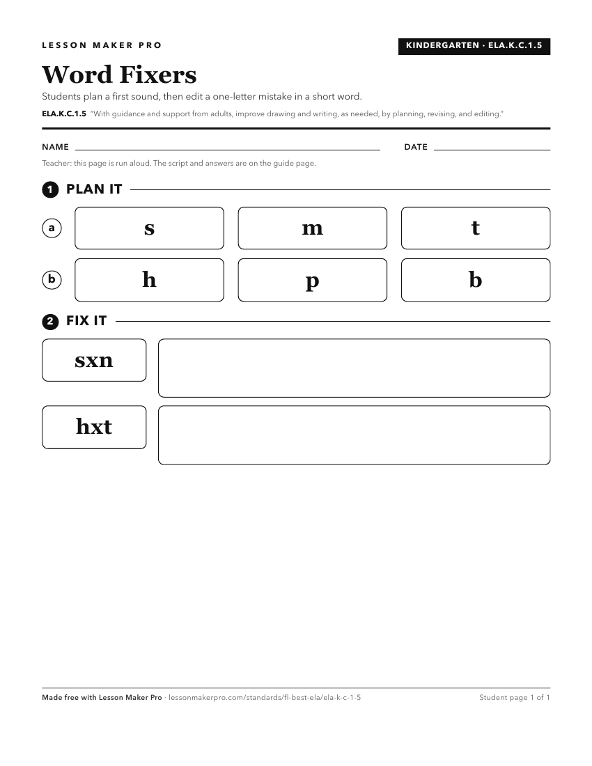 Preview of the ELA.K.C.1.5 printable worksheet