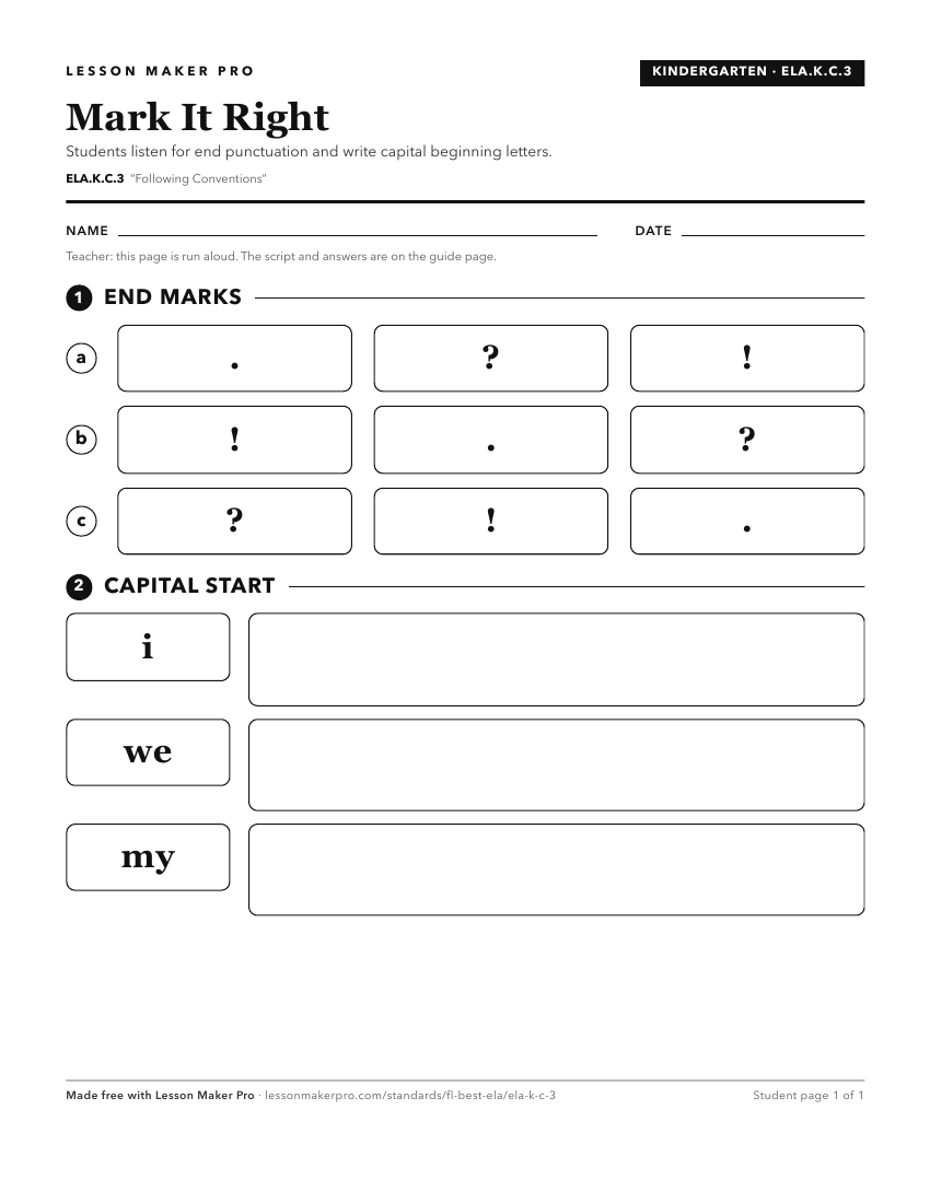 Preview of the ELA.K.C.3 printable worksheet