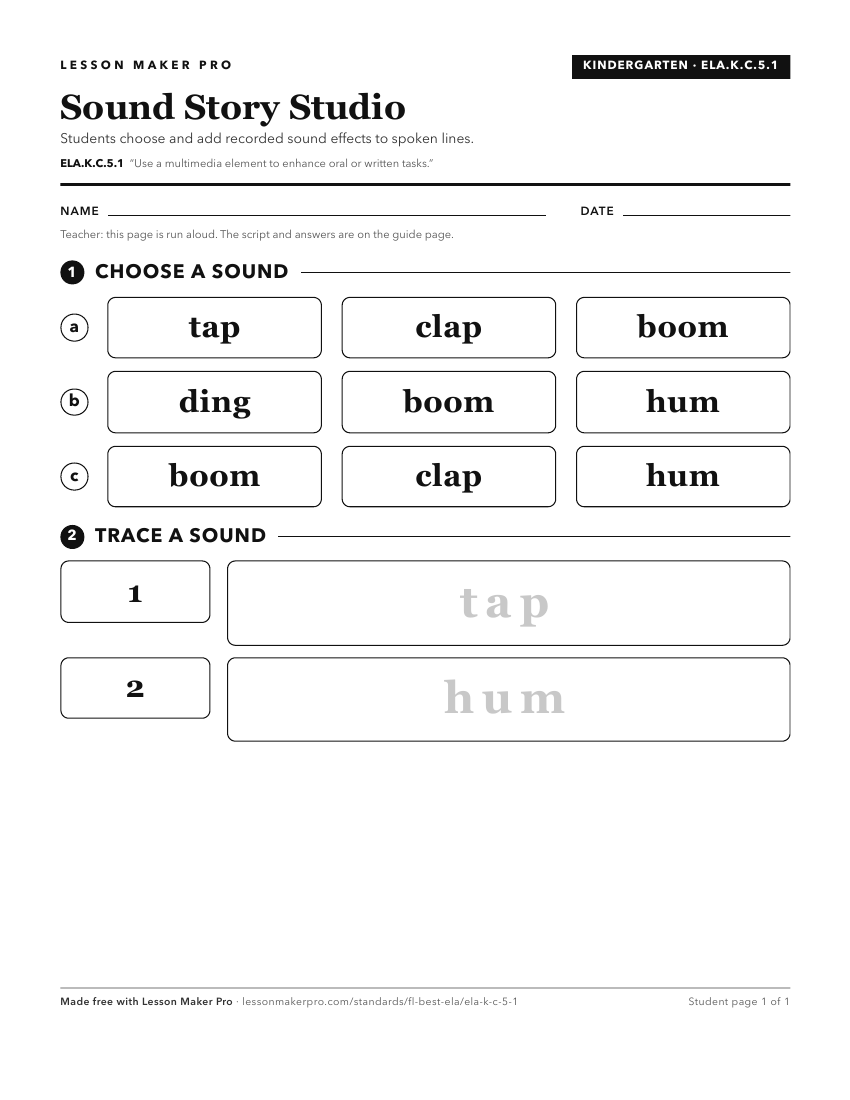 Preview of the ELA.K.C.5.1 printable worksheet