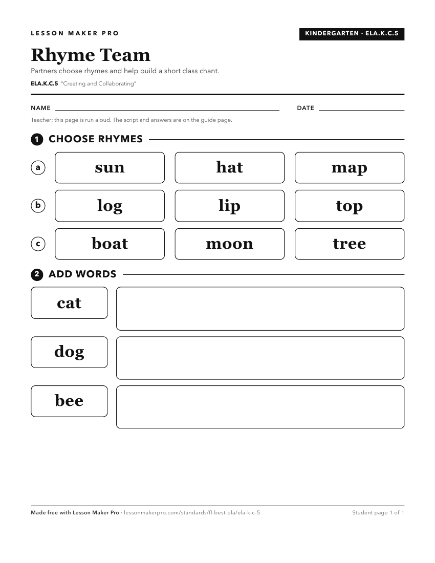 Preview of the ELA.K.C.5 printable worksheet