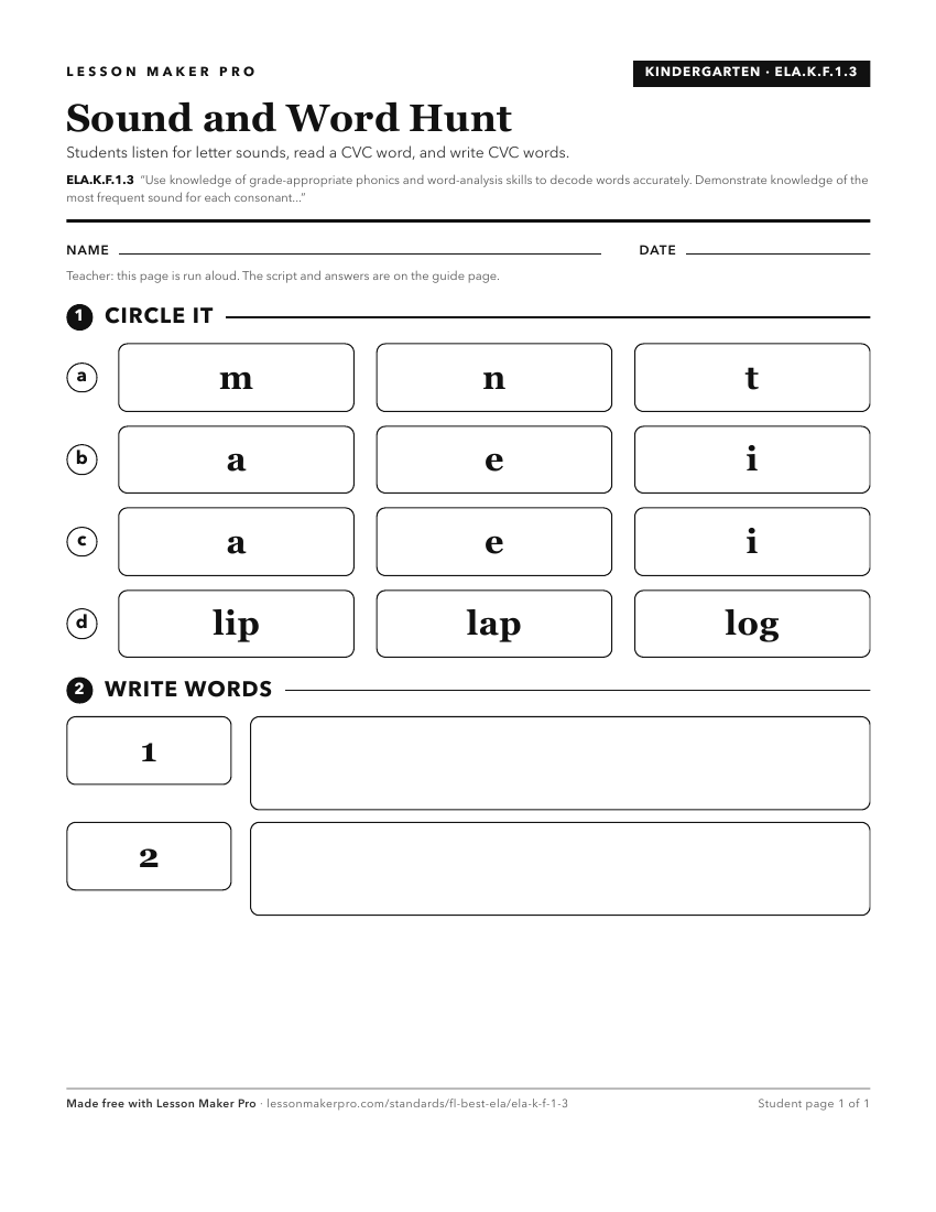 Preview of the ELA.K.F.1.3 printable worksheet