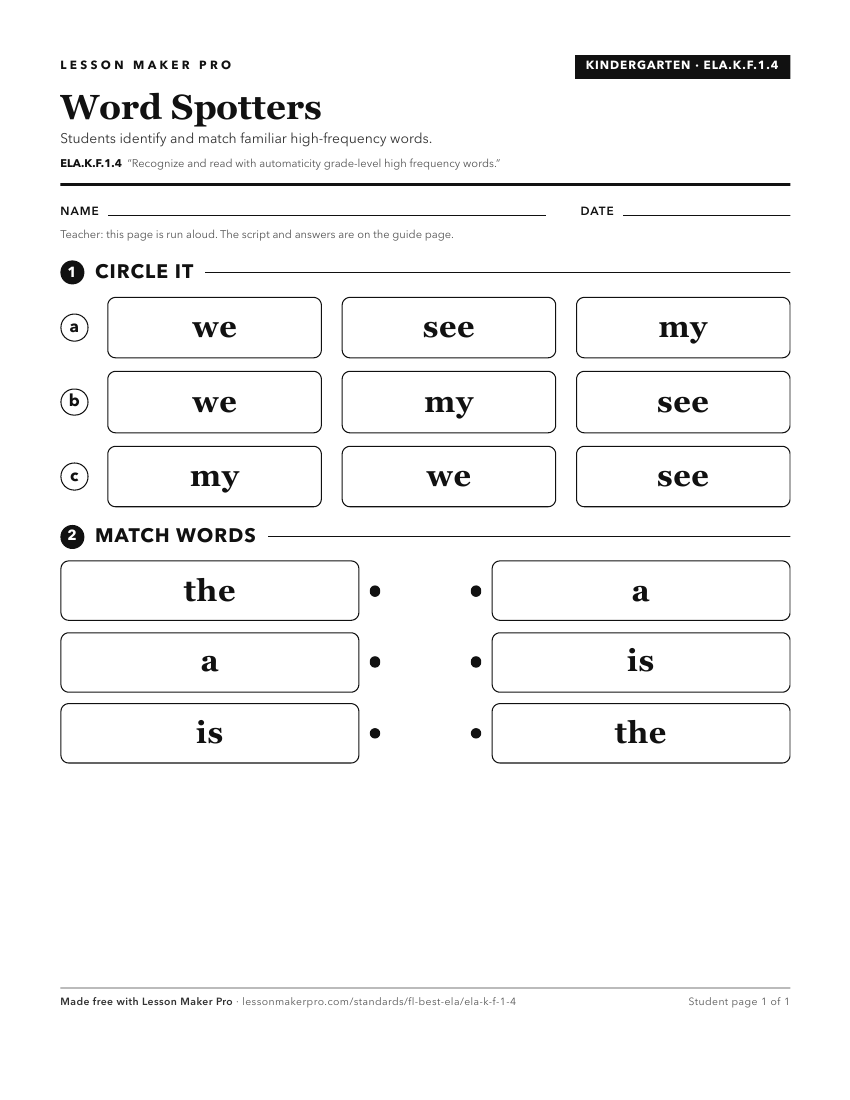 Preview of the ELA.K.F.1.4 printable worksheet