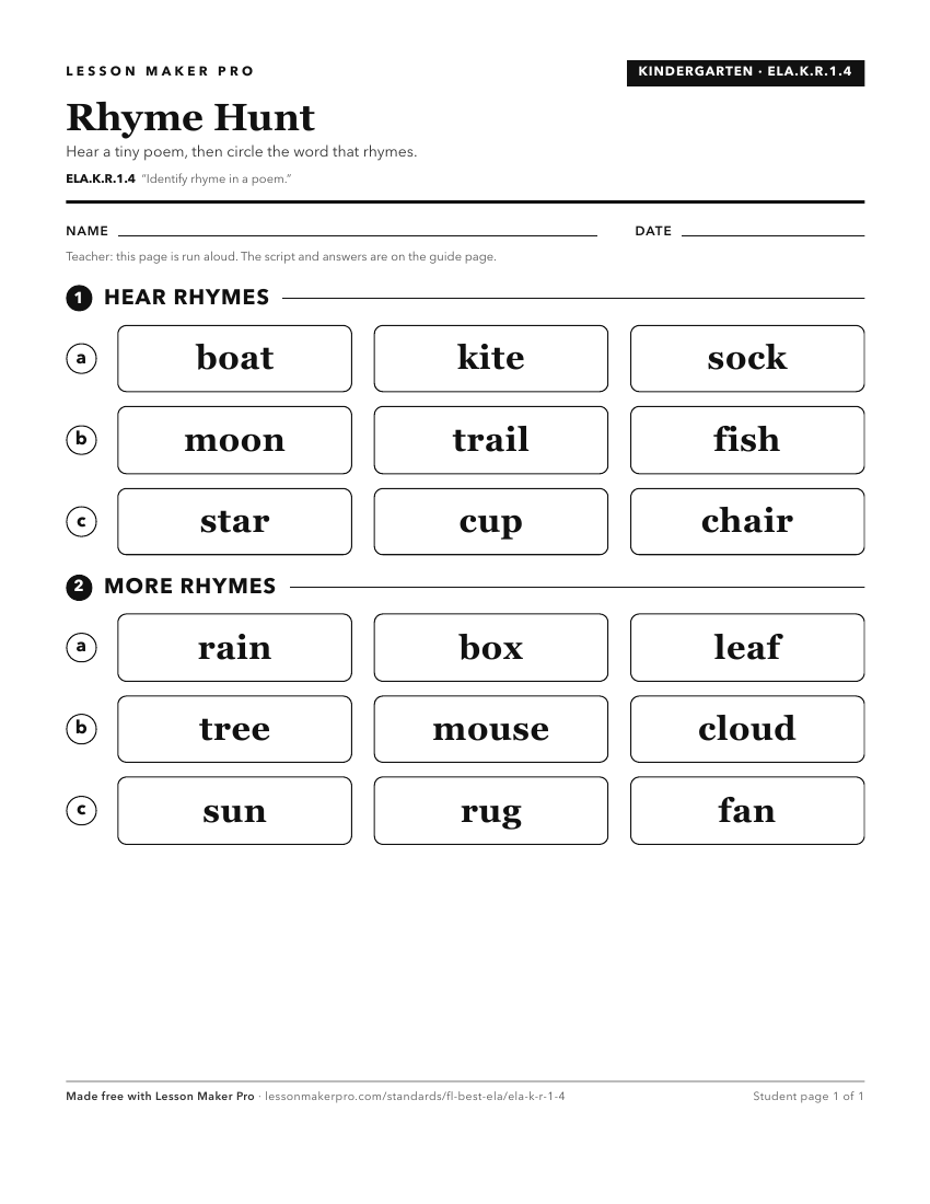 Preview of the ELA.K.R.1.4 printable worksheet
