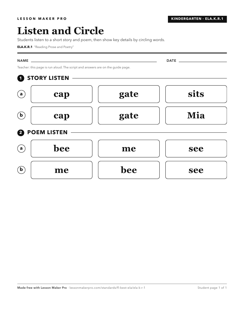 Preview of the ELA.K.R.1 printable worksheet