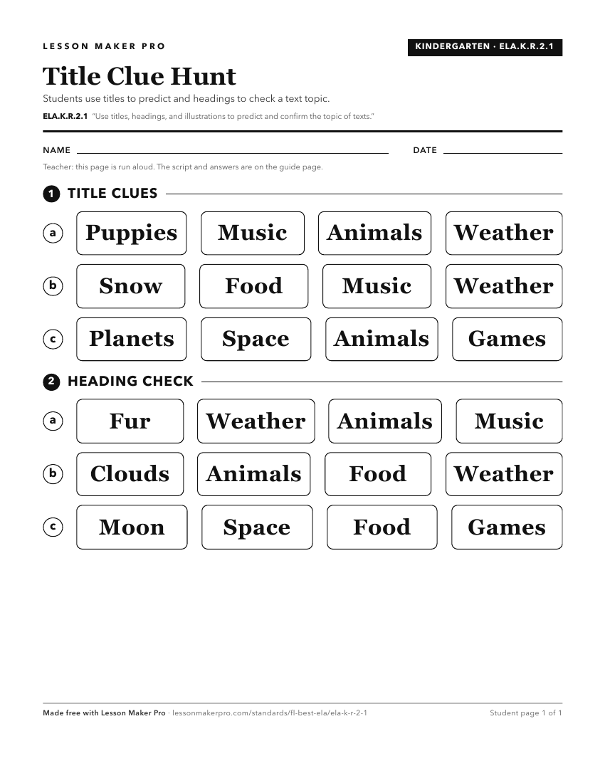 Preview of the ELA.K.R.2.1 printable worksheet
