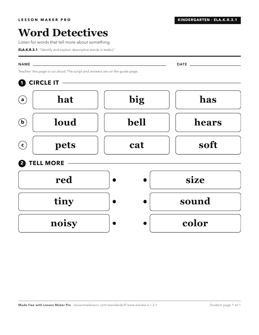 Preview of the ELA.K.R.3.1 printable worksheet