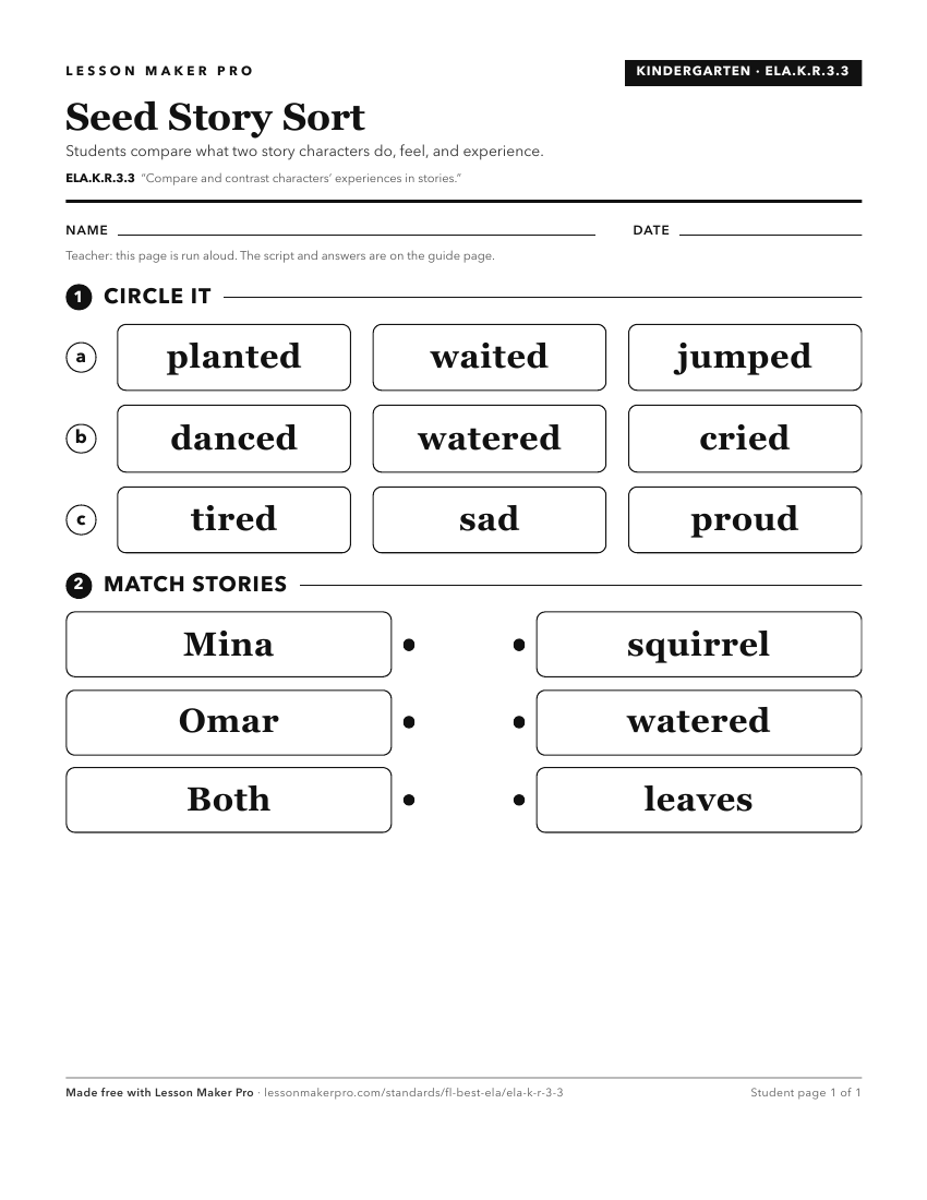 Preview of the ELA.K.R.3.3 printable worksheet