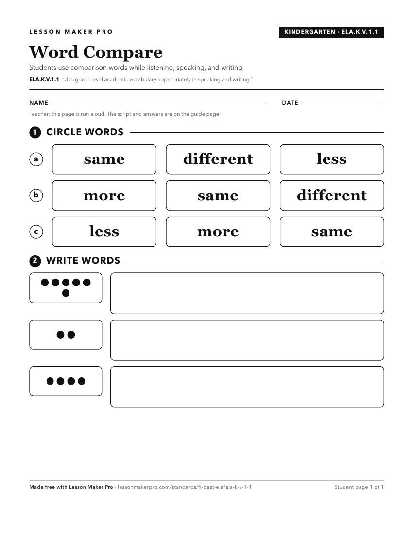 Preview of the ELA.K.V.1.1 printable worksheet