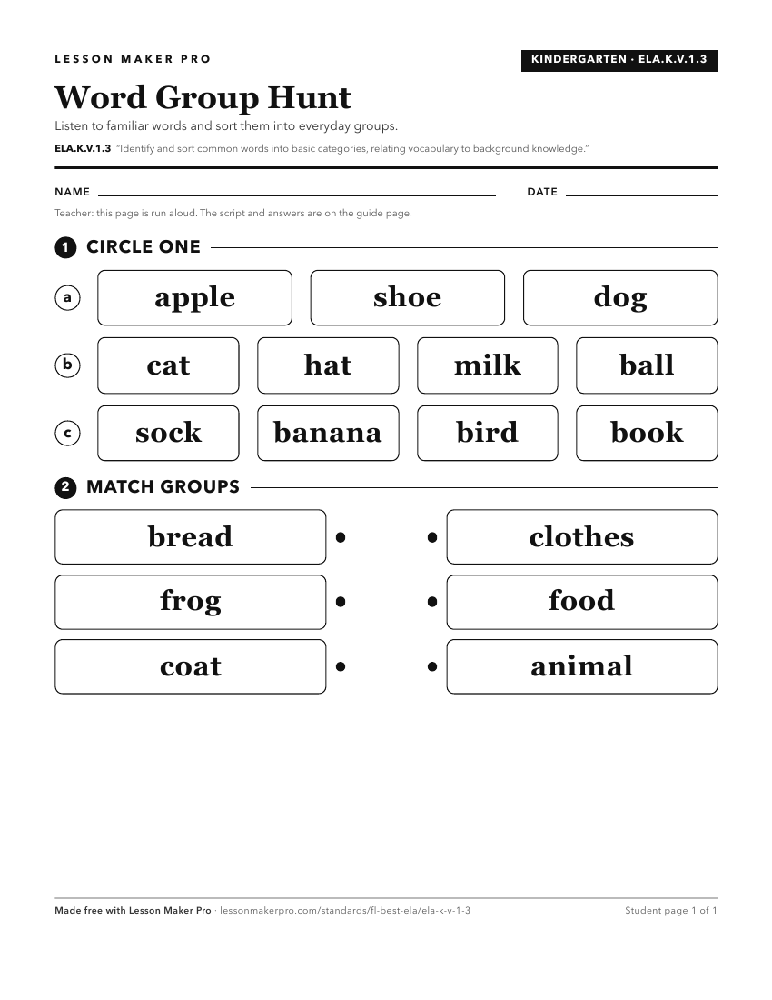 Preview of the ELA.K.V.1.3 printable worksheet