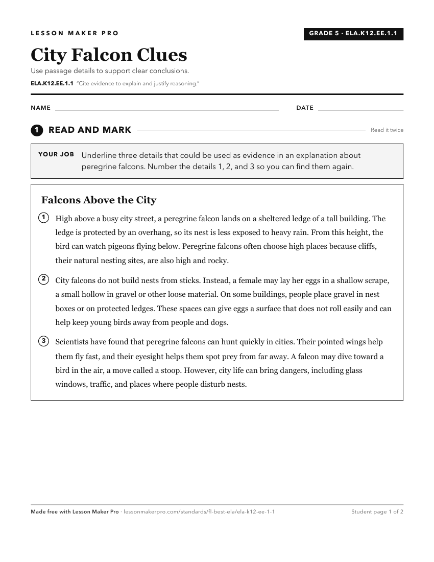Preview of the ELA.K12.EE.1.1 printable worksheet