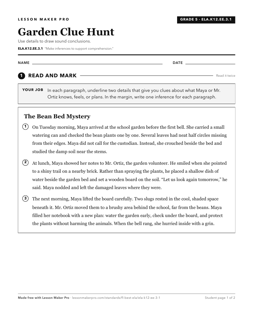 Preview of the ELA.K12.EE.3.1 printable worksheet