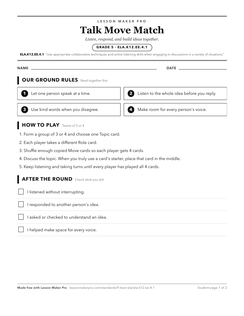 Preview of the ELA.K12.EE.4.1 printable worksheet