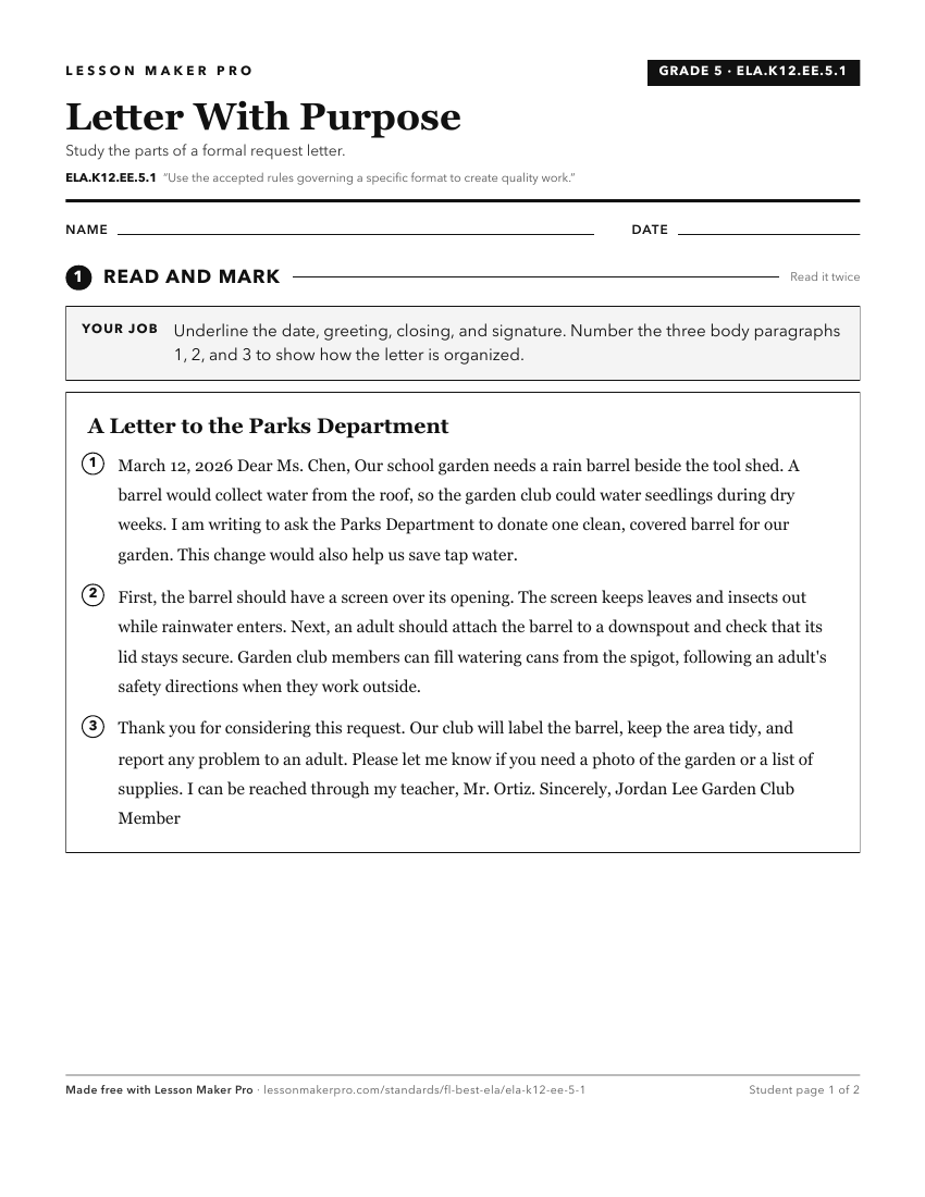 Preview of the ELA.K12.EE.5.1 printable worksheet