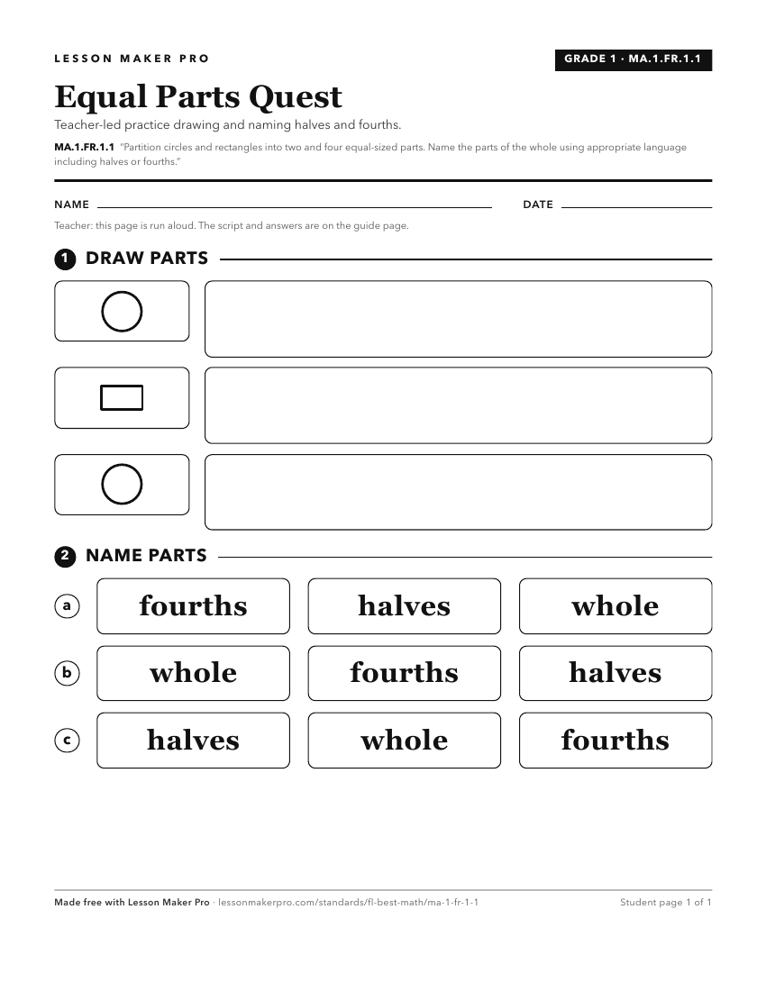 Preview of the MA.1.FR.1.1 printable worksheet