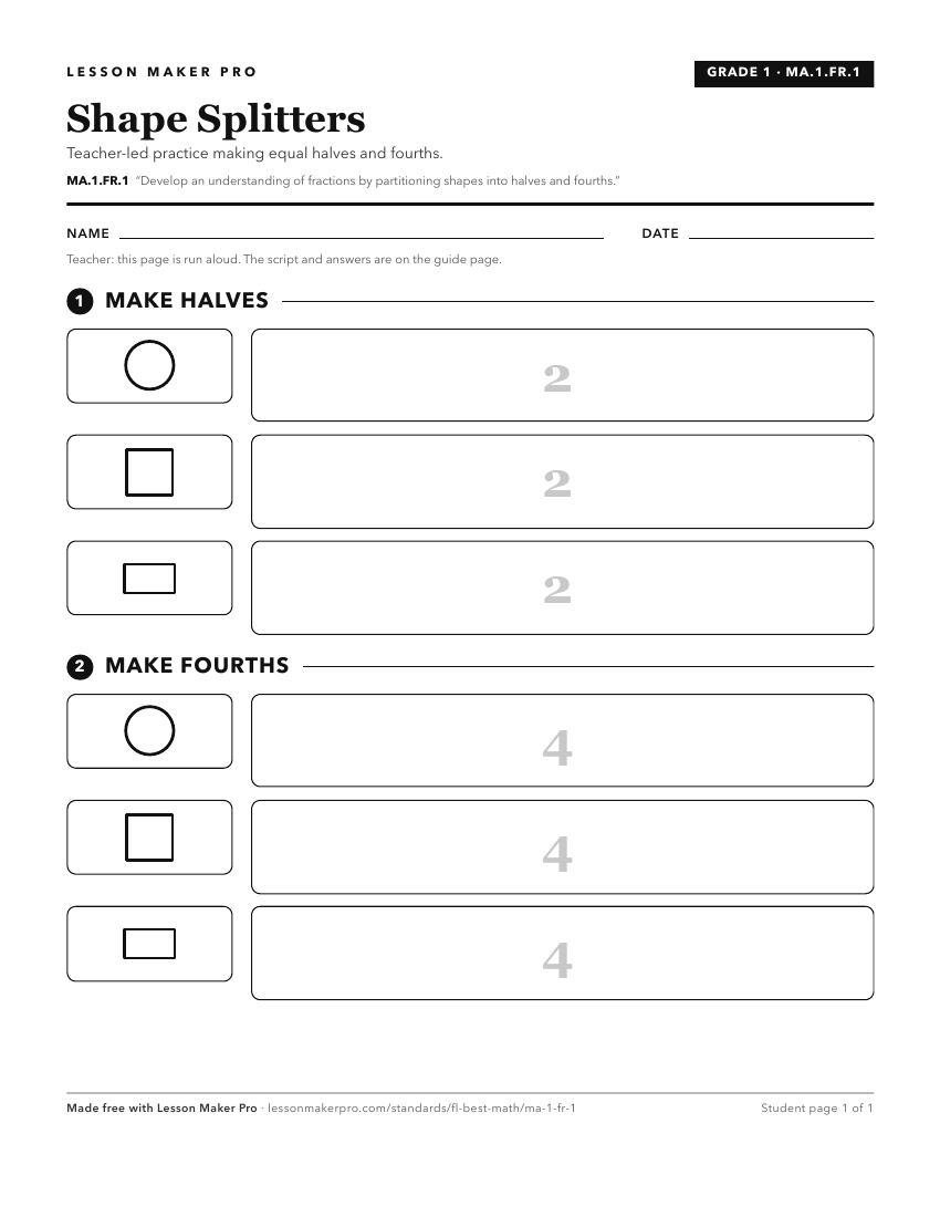 Preview of the MA.1.FR.1 printable worksheet