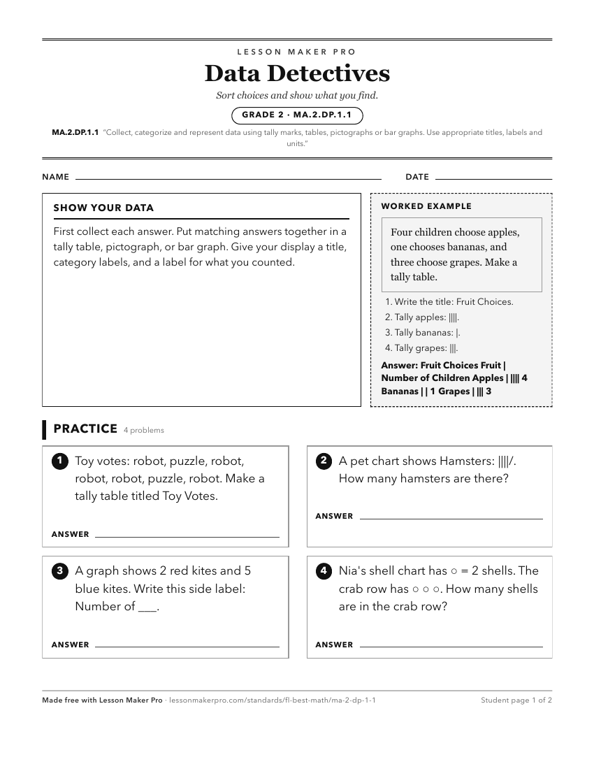 Preview of the MA.2.DP.1.1 printable worksheet