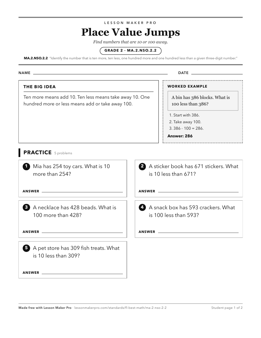 Preview of the MA.2.NSO.2.2 printable worksheet