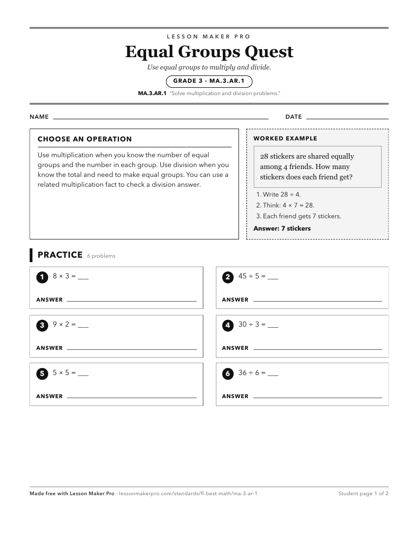 Preview of the MA.3.AR.1 printable worksheet