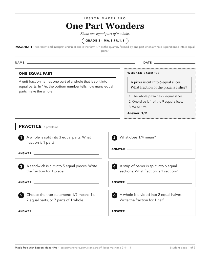 Preview of the MA.3.FR.1.1 printable worksheet
