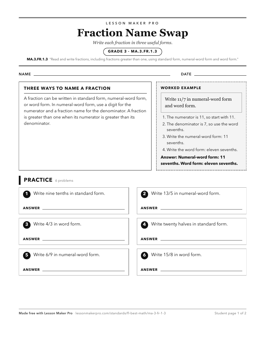 Preview of the MA.3.FR.1.3 printable worksheet
