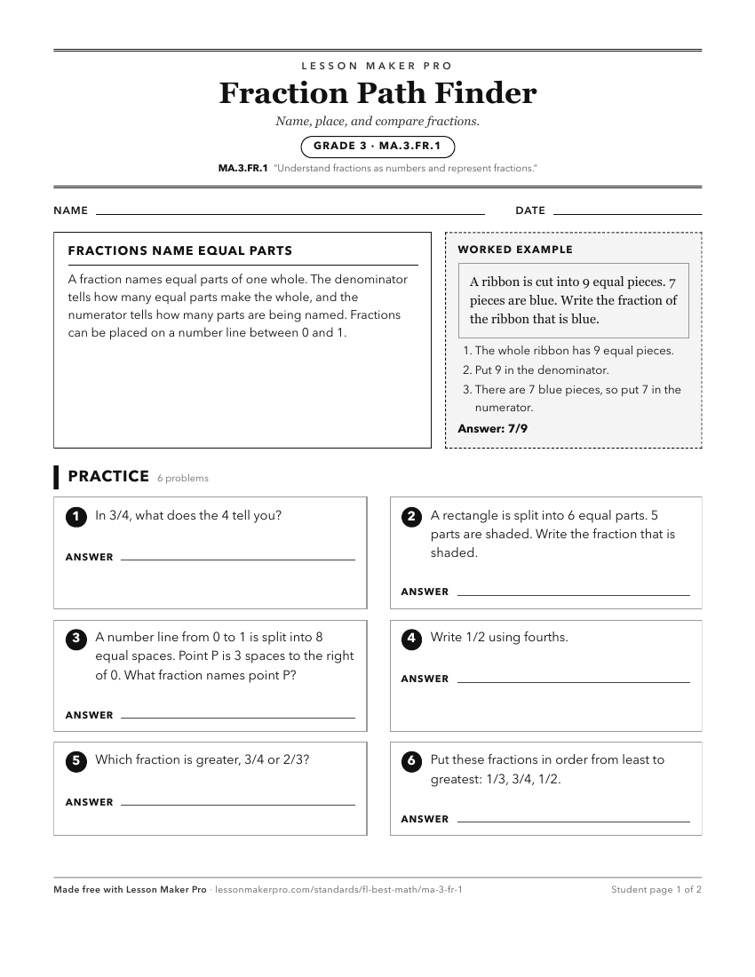 Preview of the MA.3.FR.1 printable worksheet