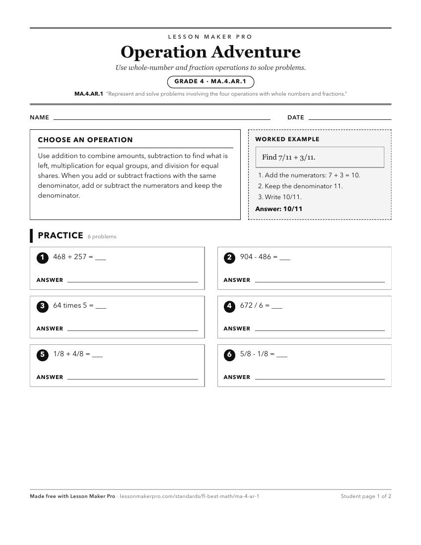 Preview of the MA.4.AR.1 printable worksheet
