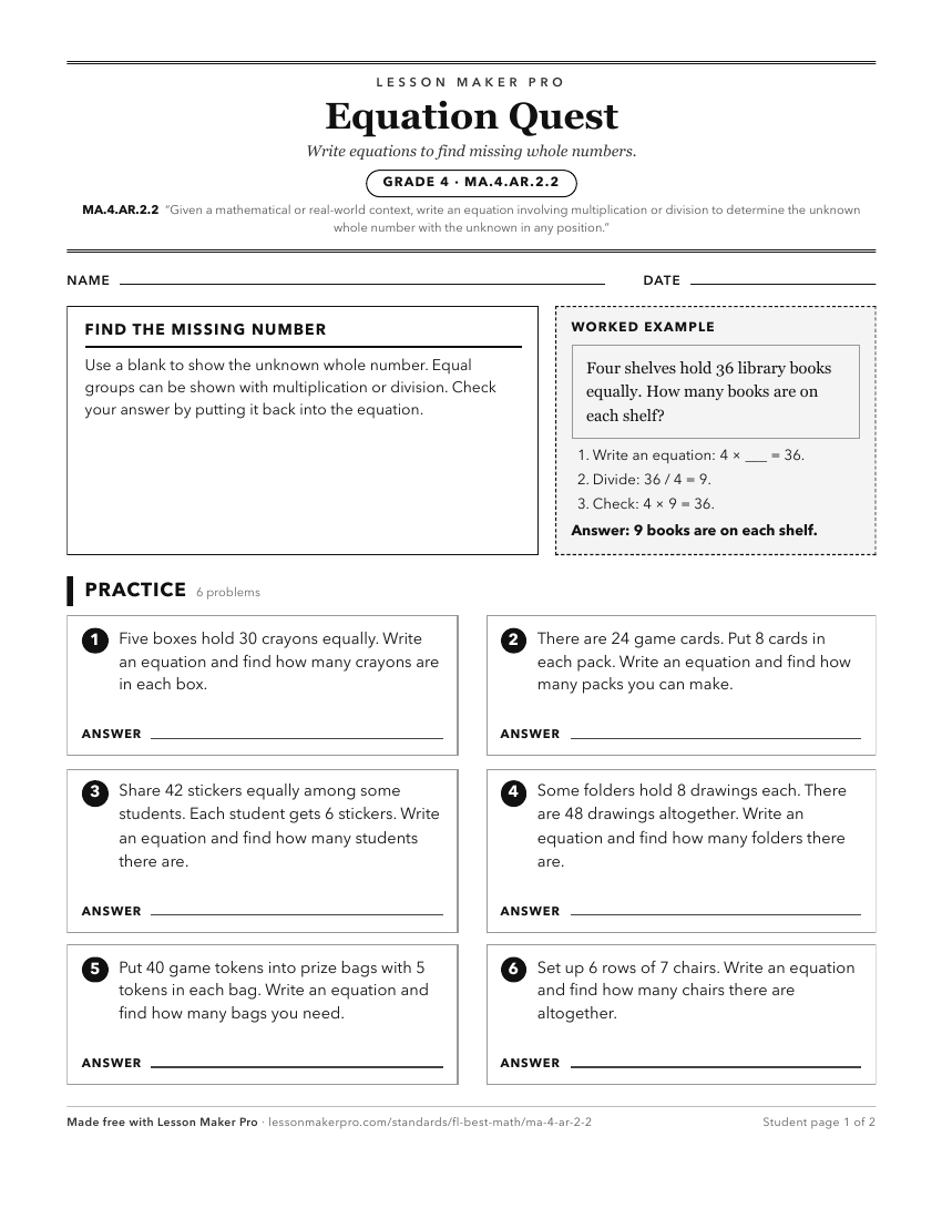 Preview of the MA.4.AR.2.2 printable worksheet