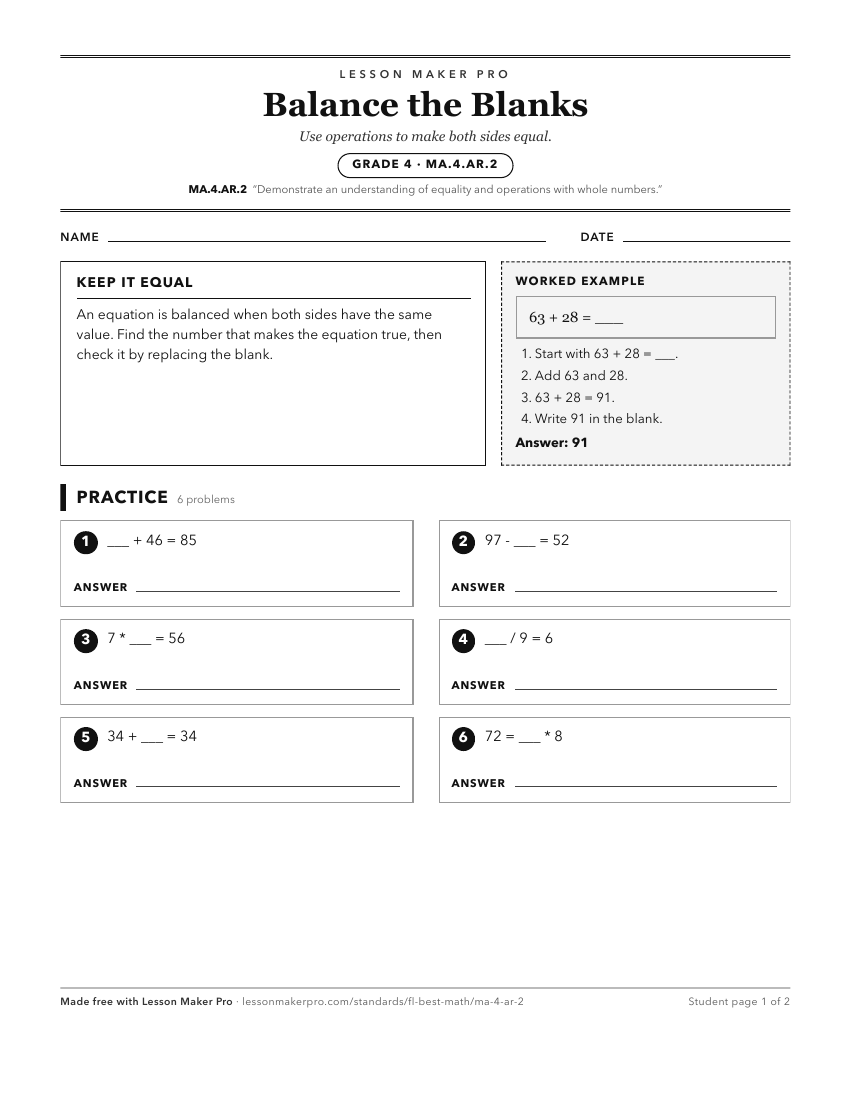 Preview of the MA.4.AR.2 printable worksheet