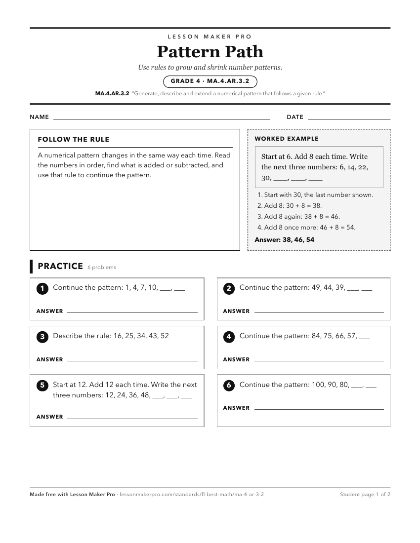 Preview of the MA.4.AR.3.2 printable worksheet