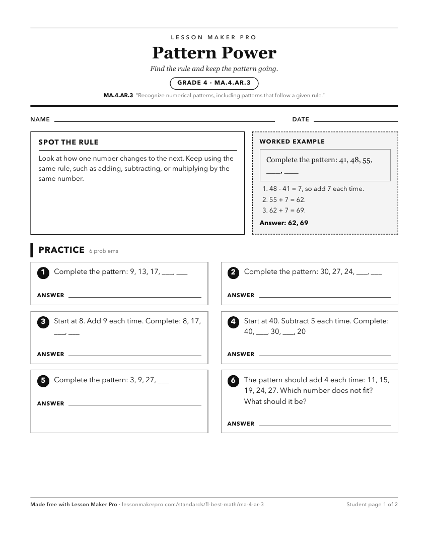 Preview of the MA.4.AR.3 printable worksheet