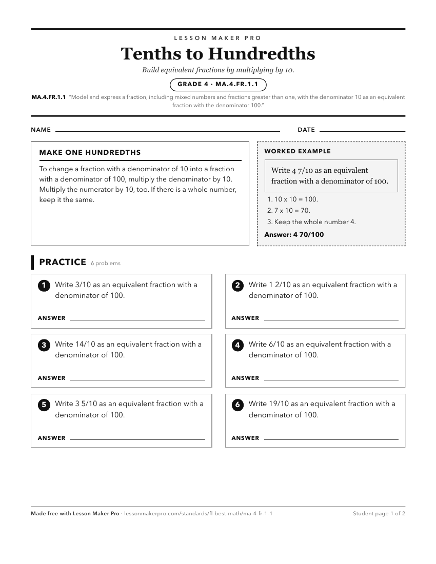 Preview of the MA.4.FR.1.1 printable worksheet