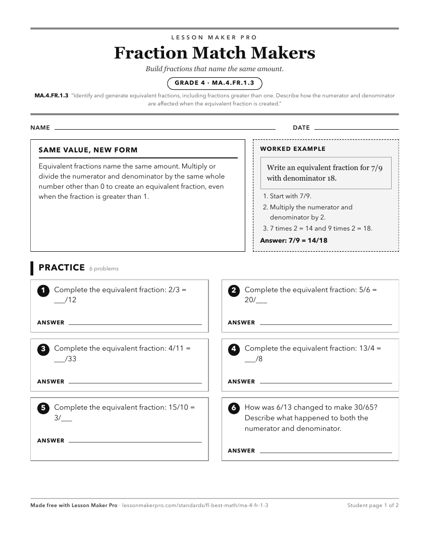 Preview of the MA.4.FR.1.3 printable worksheet