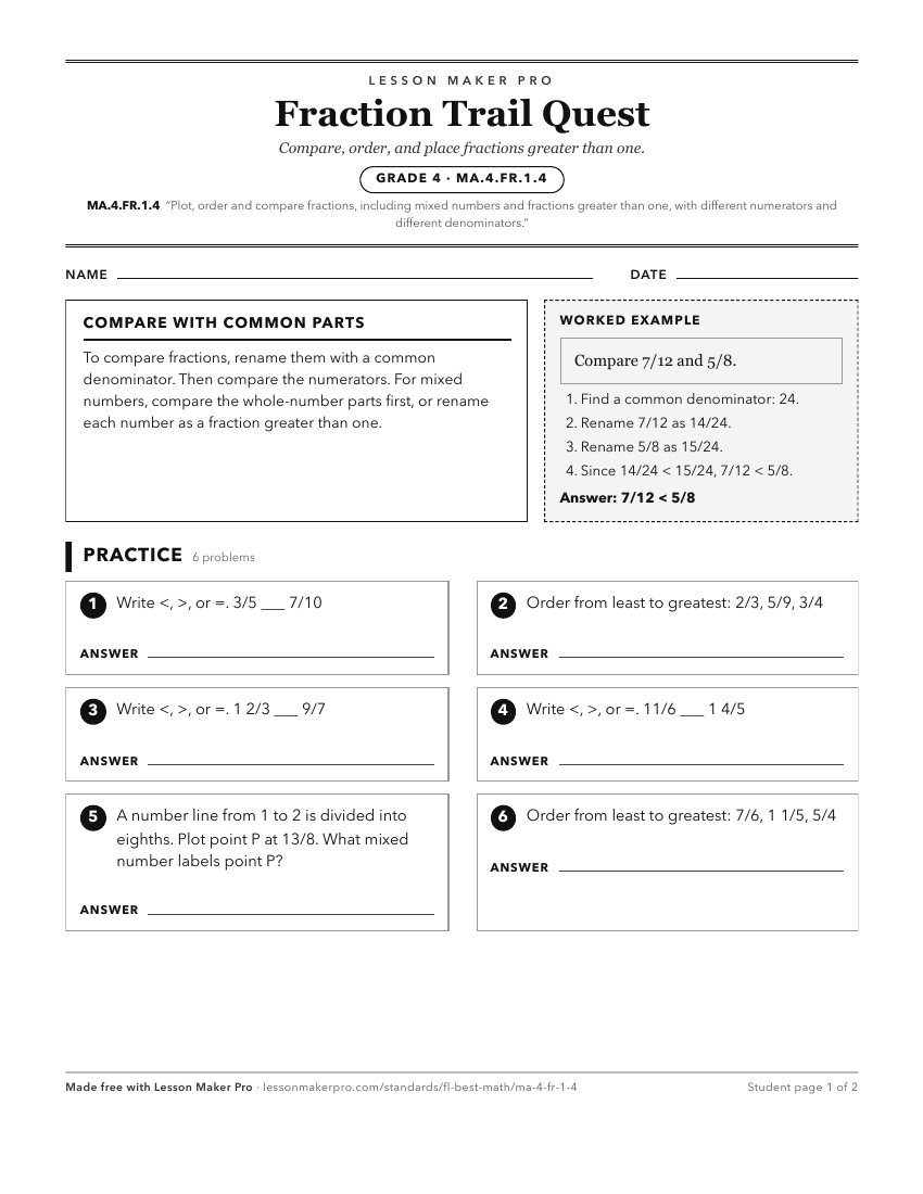 Preview of the MA.4.FR.1.4 printable worksheet