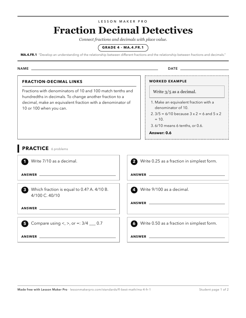 Preview of the MA.4.FR.1 printable worksheet