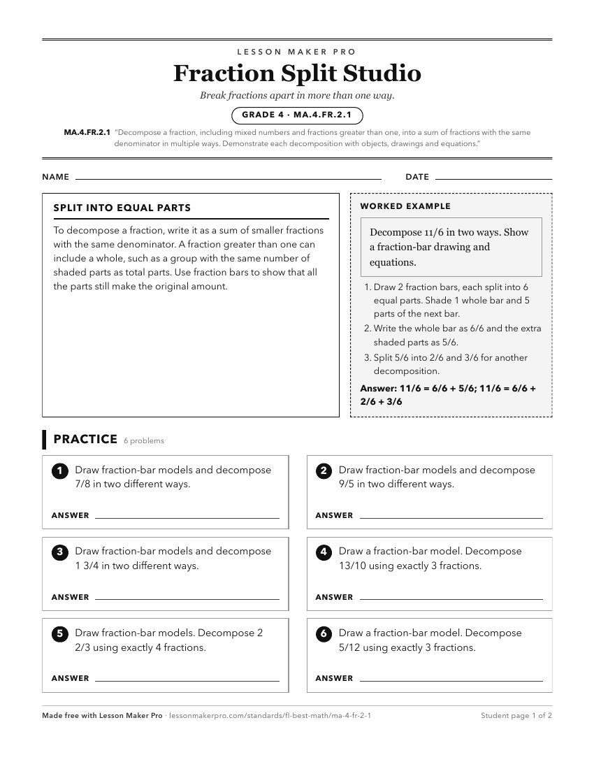 Preview of the MA.4.FR.2.1 printable worksheet