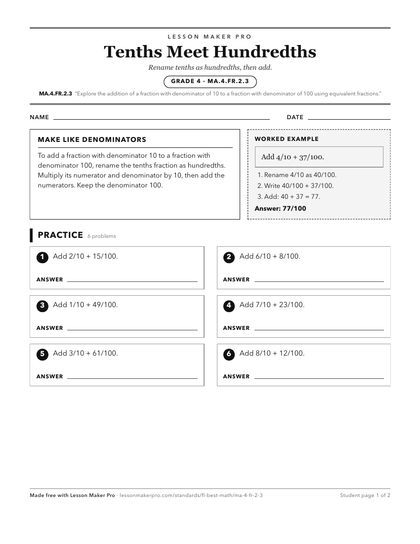 Preview of the MA.4.FR.2.3 printable worksheet