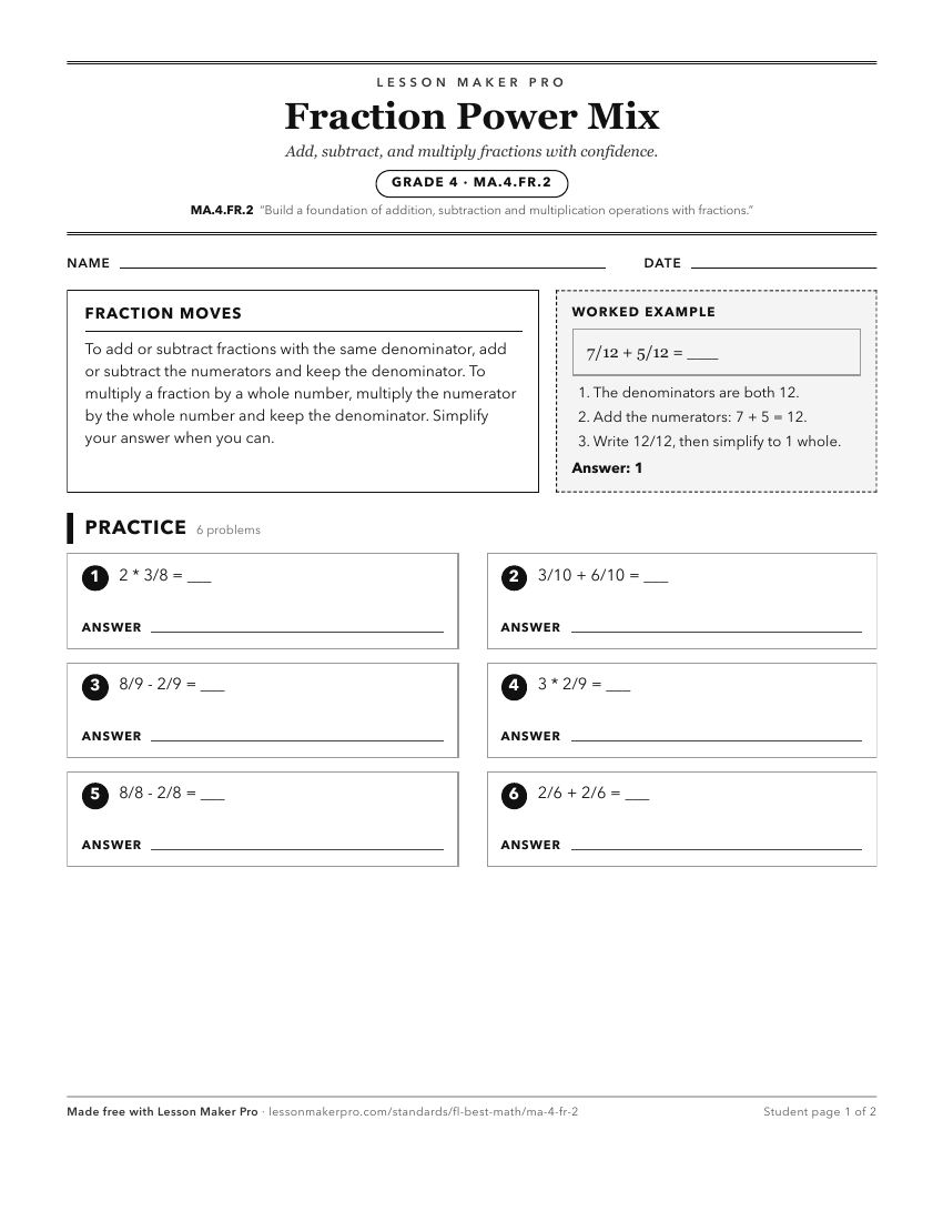 Preview of the MA.4.FR.2 printable worksheet