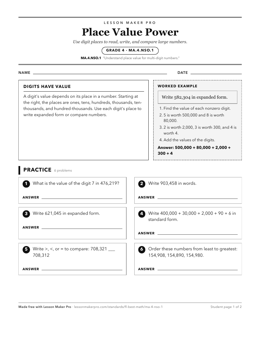 Preview of the MA.4.NSO.1 printable worksheet