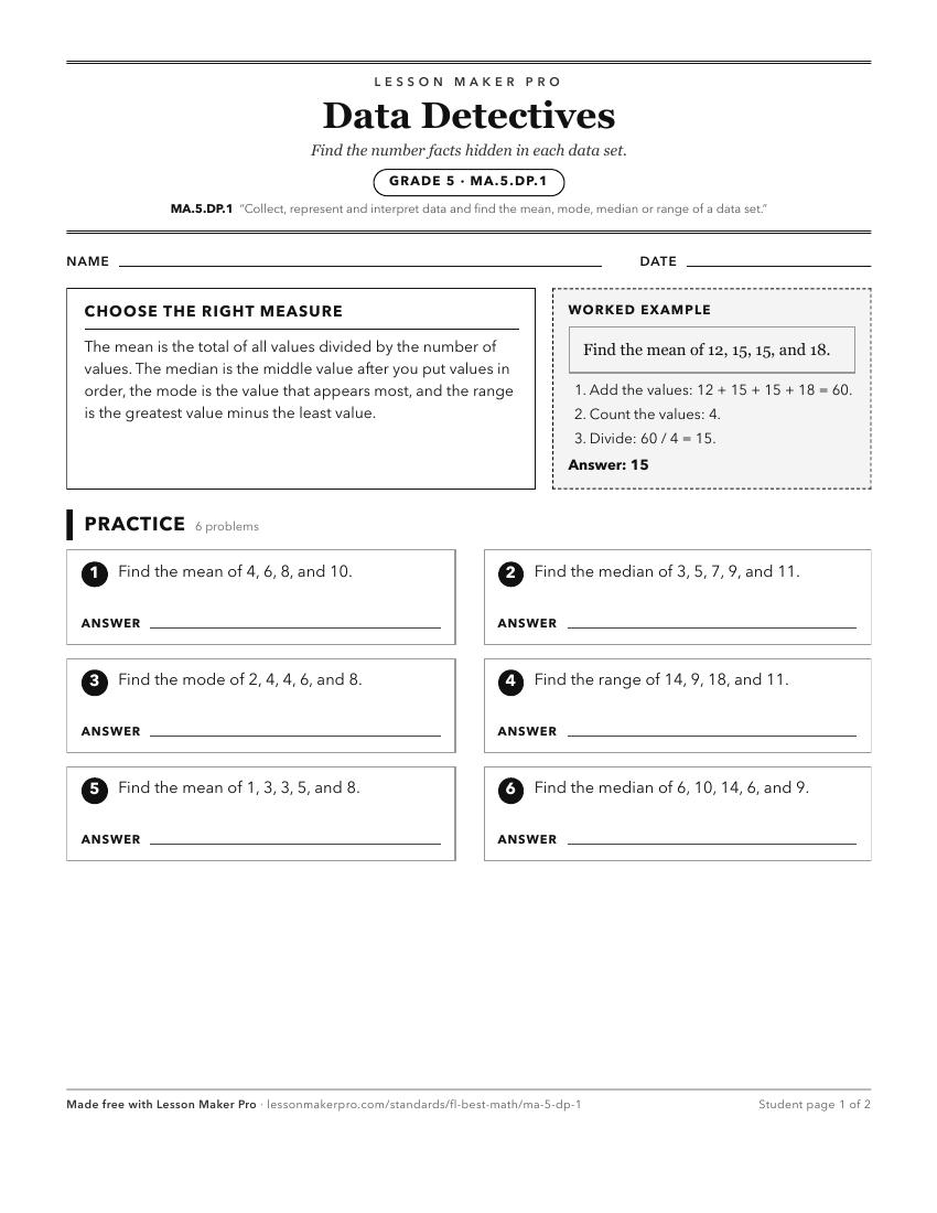 Preview of the MA.5.DP.1 printable worksheet