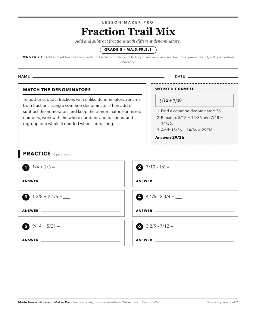 Preview of the MA.5.FR.2.1 printable worksheet