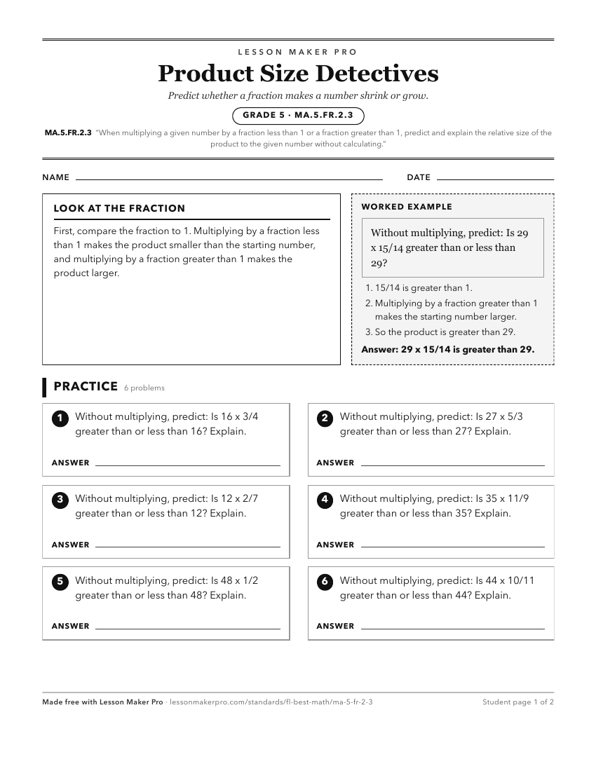 Preview of the MA.5.FR.2.3 printable worksheet