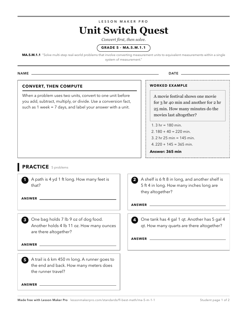 Preview of the MA.5.M.1.1 printable worksheet