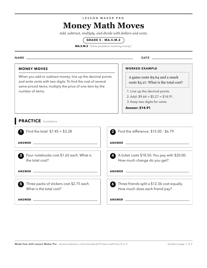 Preview of the MA.5.M.2 printable worksheet
